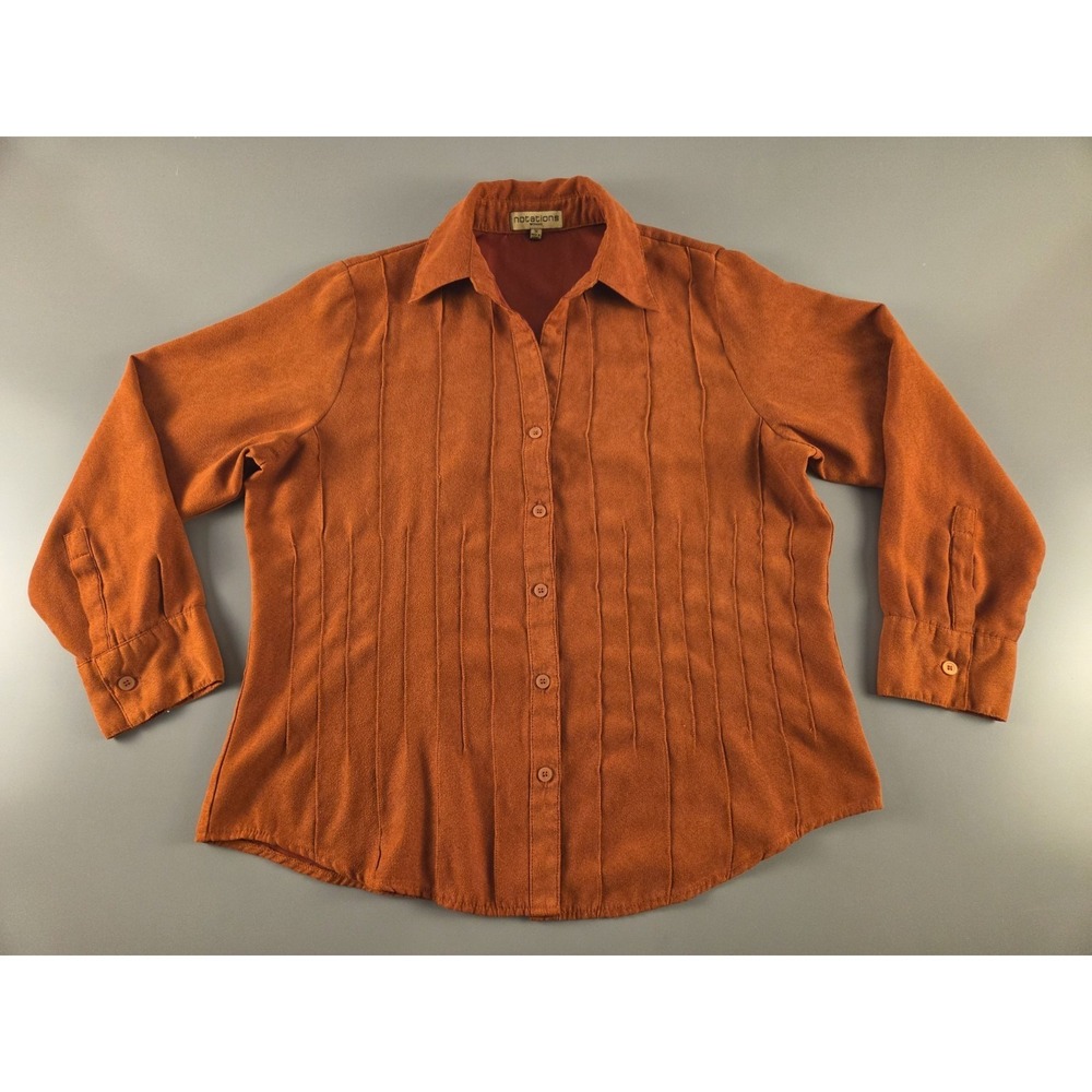 Rust Orange 1X Vintage Top By Notations Woman Pleats Velvet Faux Suede